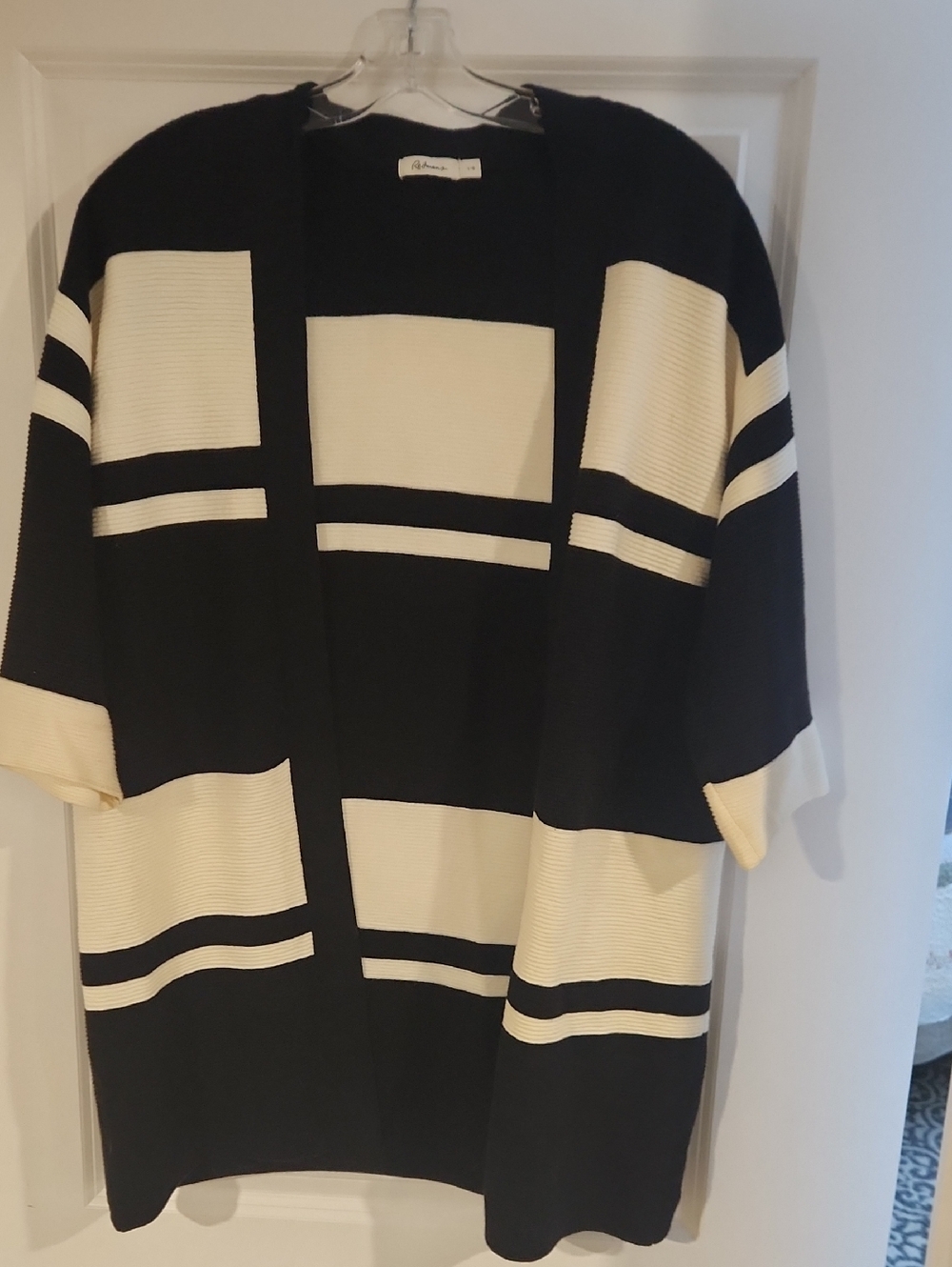 Reitmans Black and Cream Striped Knit Cardigan